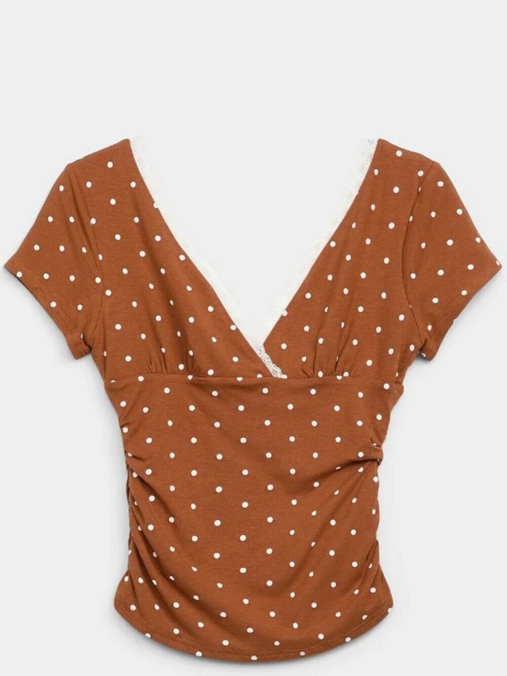NWT Lace trim mini polka dots V-neck T-shirt
